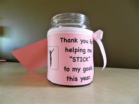 Gymnastics Coach Appreciation Gift Mason Jar is filled with sticks of ...