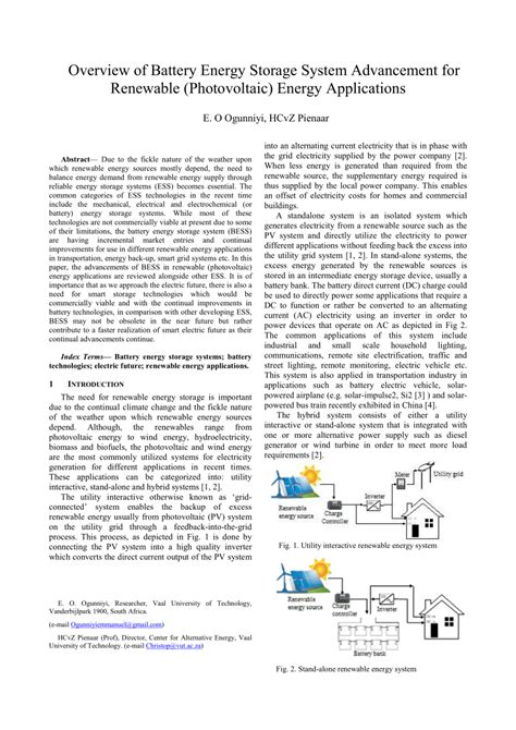 (PDF) Overview of Battery Energy Storage System Advancement for Renewable (Photovoltaic) Energy ...