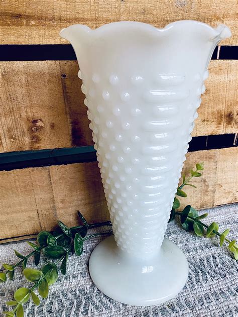 Vintage Anchor Hocking Hobnail Milk Glass Flute Vase w/ Footed | Etsy