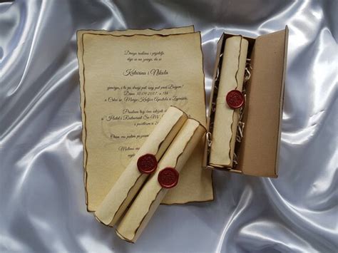 Vintage Wedding Scroll Invitation Handmade with Wax Seal