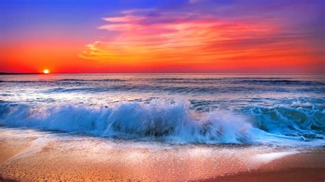 ocean, sunset, waves, sky, sea, beach, bneautiful, sunrise, sands HD ...