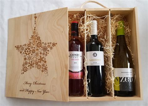 Personalised Wooden three bottle Wine Box Christmas Wine Box | Etsy