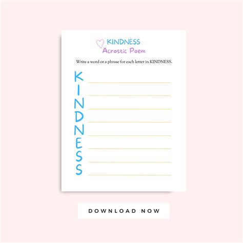 Kindness Activity for Kids Printable Acrostic Poem Template, Friendship Activity for Kids ...