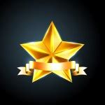 Vector illustration of gold star award with shiny ribbon with sp Stock ...