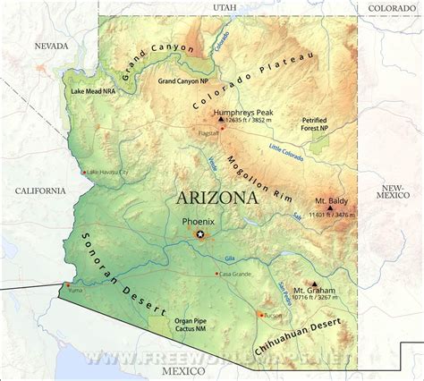 Physical map of Arizona