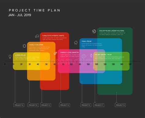 Dark Project Timeline Gantt Graph Template with Overlay Blocks Stock Vector - Illustration of ...