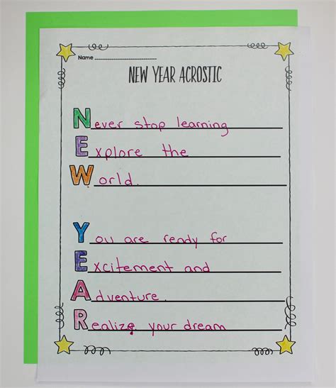 New Year Acrostic Poem - YEARNI