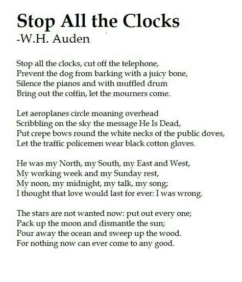 Stop All the Clocks... | Poetry words, Poems, Funeral poems