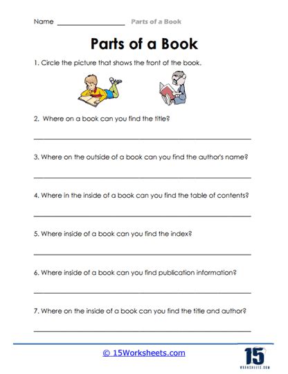 Parts Of The Book Worksheets For Kindergarten