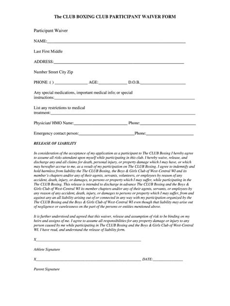 The Club Boxing Club Participant Waiver Form - Fill and Sign Printable ...