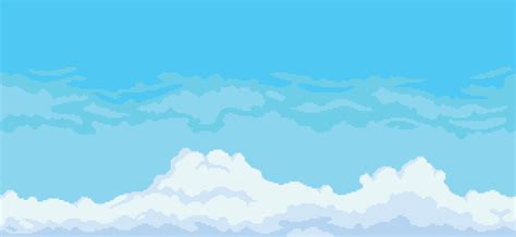 Pixel art sky background with clouds, cloudy blue sky vector for 8bit ...