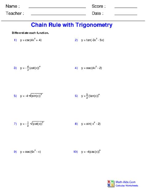 Calculus Worksheets | Differentiation Rules Worksheets