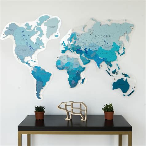 Wooden World Map Wall Decor by GaDenMap. Colorful MDF travel map for wall office decor, kitchen ...