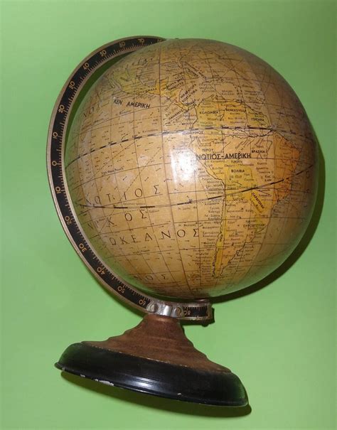 Vtg WORLD GLOBE EARTH Map Old Greek Tin Metal Desktop - Etsy UK