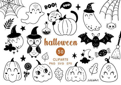 Black and White Halloween Clipart Graphic by JulzaArt · Creative Fabrica