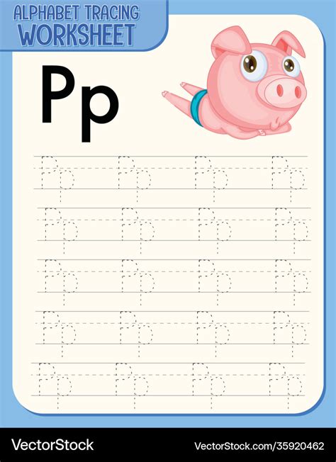 Alphabet tracing worksheet with letter p Vector Image