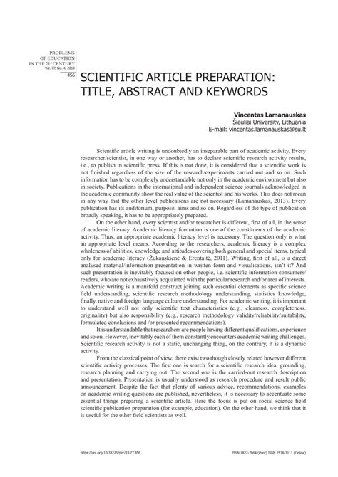 (PDF) SCIENTIFIC ARTICLE PREPARATION: TITLE, ABSTRACT AND KEYWORDS