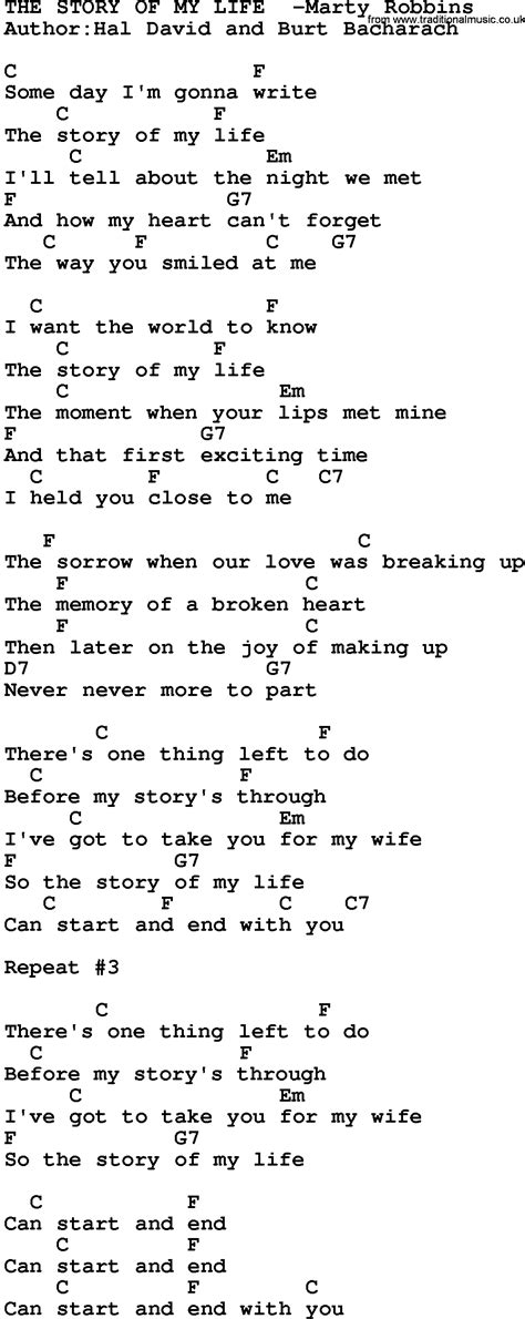 Country Music:The Story Of My Life -Marty Robbins Lyrics and Chords