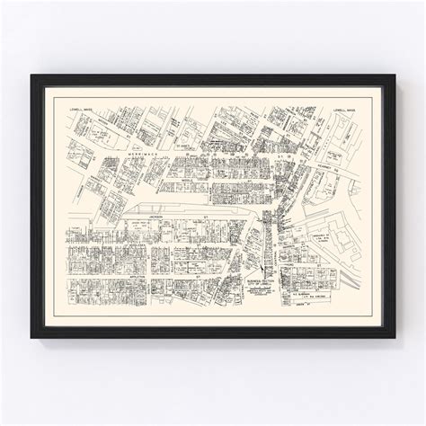 Lowell Map 1946 Old Map of Lowell Business Section Massachusetts Art ...