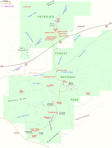 Map of Petrified Forest National Park, Holbrook, Arizona