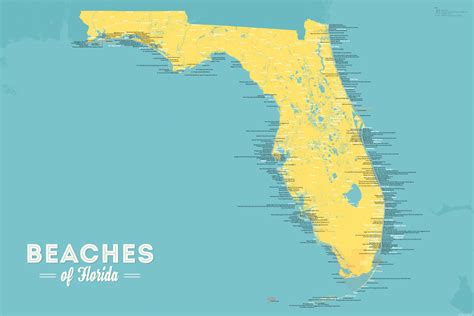 Florida Beaches Map 24x36 Poster - Best Maps Ever