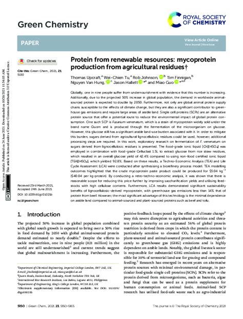 (PDF) Protein from renewable resources: mycoprotein production from agricultural residues | Miao ...