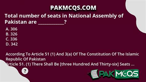 Total number of seats in National Assembly of Pakistan are ____________? - PakMcqs