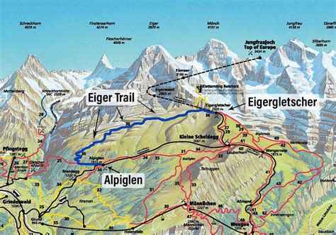 Map of Eiger Trail, Jungfrau, Bernese Oberland, Switzerland