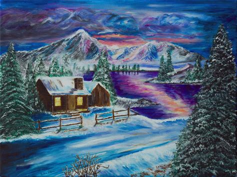 Winter Cabin Painting | A GOOD FIND - Your Local Marketplace | Painting, Unique paintings ...