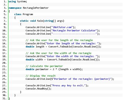 Rectangle Perimeter Calculator in CSharp - iNetTutor.com