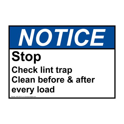 ANSI Stop Check Lint Trap Clean Before & After Sign ANE-35415