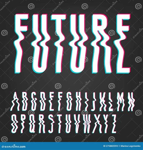 Modern Wavy Font with Glitch Effect in Trendy Psychedelic Y2k Rave Style. Alphabet Uppercase ...