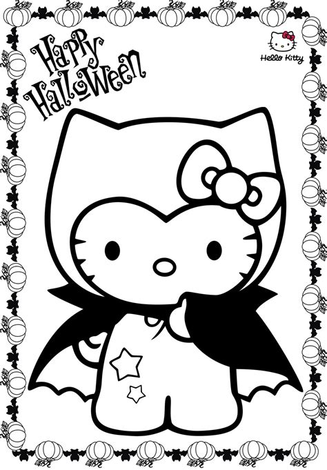 hello kitty halloween coloring page with pumpkins in the background and ...