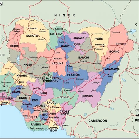 Nigeria map with states and cities - Map of nigeria with states and cities (Western Africa - Africa)