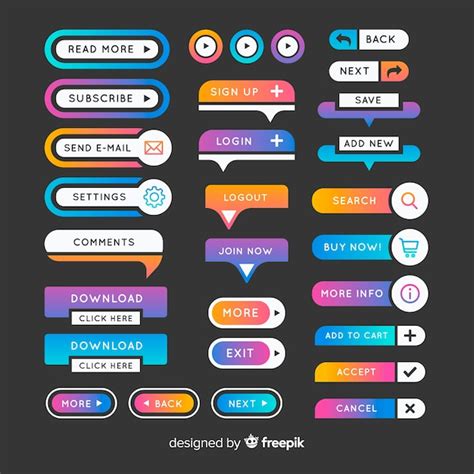 Colorful web design button collection with flat design | Free Vector