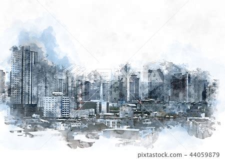 Building in the city on watercolor painting. - Stock Illustration [44059879] - PIXTA