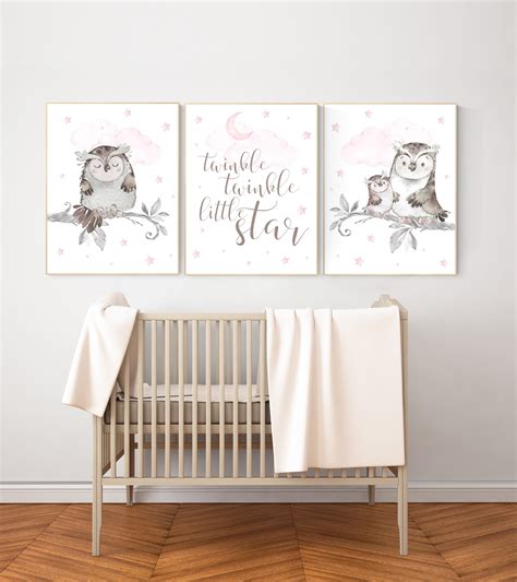 Owl print nursery, Pink nursery decor, Owl nursery wall art, baby girl ...