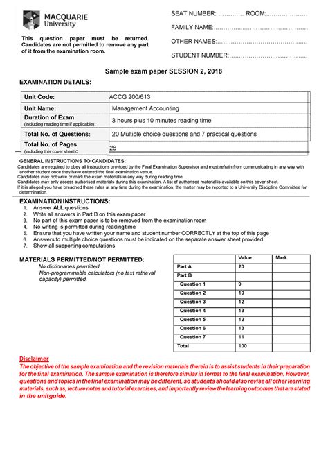 Exam Paper Template