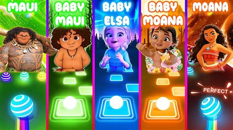 Maui VS Baby Maui VS Baby Elsa VS Baby Moana Vs Moana - Tiles Hop And Dancing Road! - YouTube