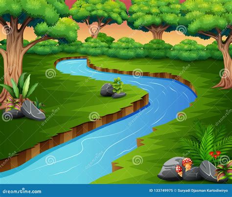 Scene With Dam And River Vector Illustration | CartoonDealer.com #90676134