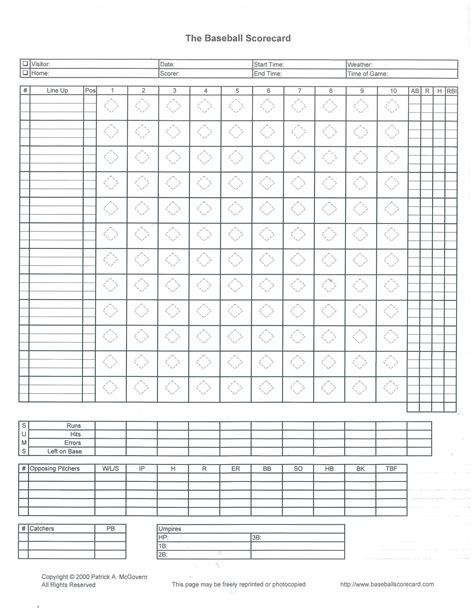 Softball Score Sheet | Niagara Rec Sports