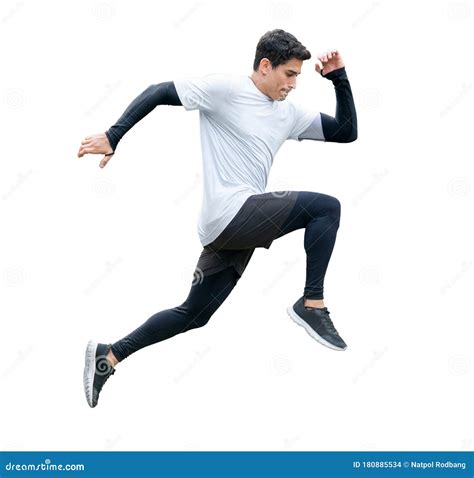 Young Fitness Man in Sportwear Running Isolated on White Background with Clipping Path. Exercise ...