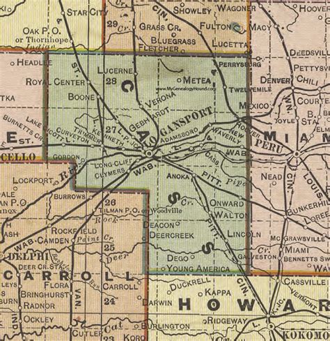 Cass County, Indiana, 1908 Map, Logansport