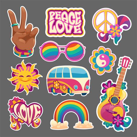 pegatinas hippie o iconos que gesticulan con la mano victoria 14320079 ...