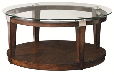 Hammary Solitaire Contemporary Round Coffee Table with Glass Top | AHFA | Cocktail/Coffee Tables