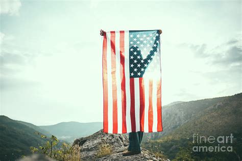 Us Flag On Mountain Photograph by South agency - Fine Art America