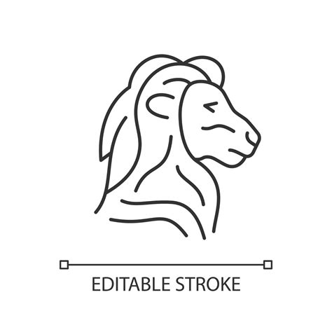 Lion head symbol linear icon. Singapore national animal. Official mascot. Merlion statue. Thin ...