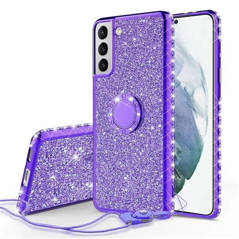 Samsung Galaxy S21 Plus/S21+Case Glitter Phone Ring Kickstand Girls Women Diamond Sparkly Case ...