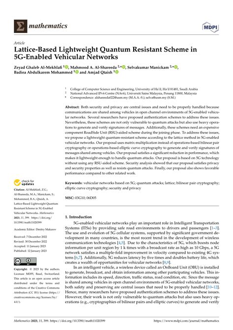 (PDF) Lattice-Based Lightweight Quantum Resistant Scheme in 5G-Enabled ...