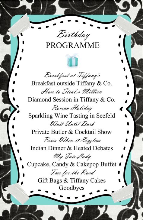 Event program | Audrey hepburn party, Sparkly party, Tiffany party